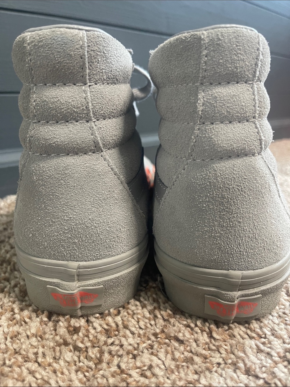 Vans Men’s High-Top Suede Sneakers - Gray Suede with Orange Flame - Picture 5 of 7
